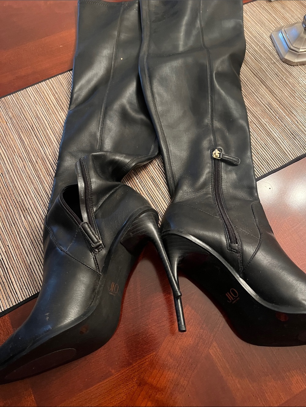 Jennifer Lopez Black Over-the-Knee Stiletto Boots